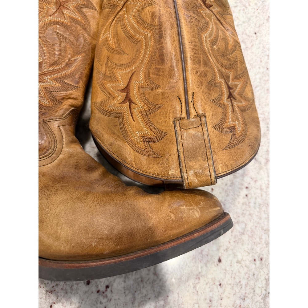 Tony Lama 3R Mens Tan Leather Western Cowboy Boots 4032 Round Toe Size 11 D - Picture 2 of 7